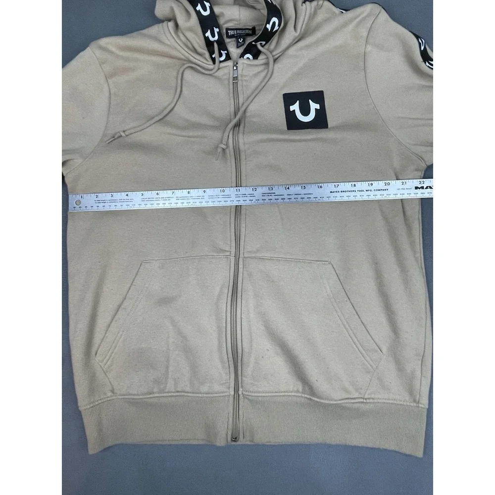 True Religion Hoodie Men XL Brown Full Zip Lightweight Cool Drawstring Logo Trim